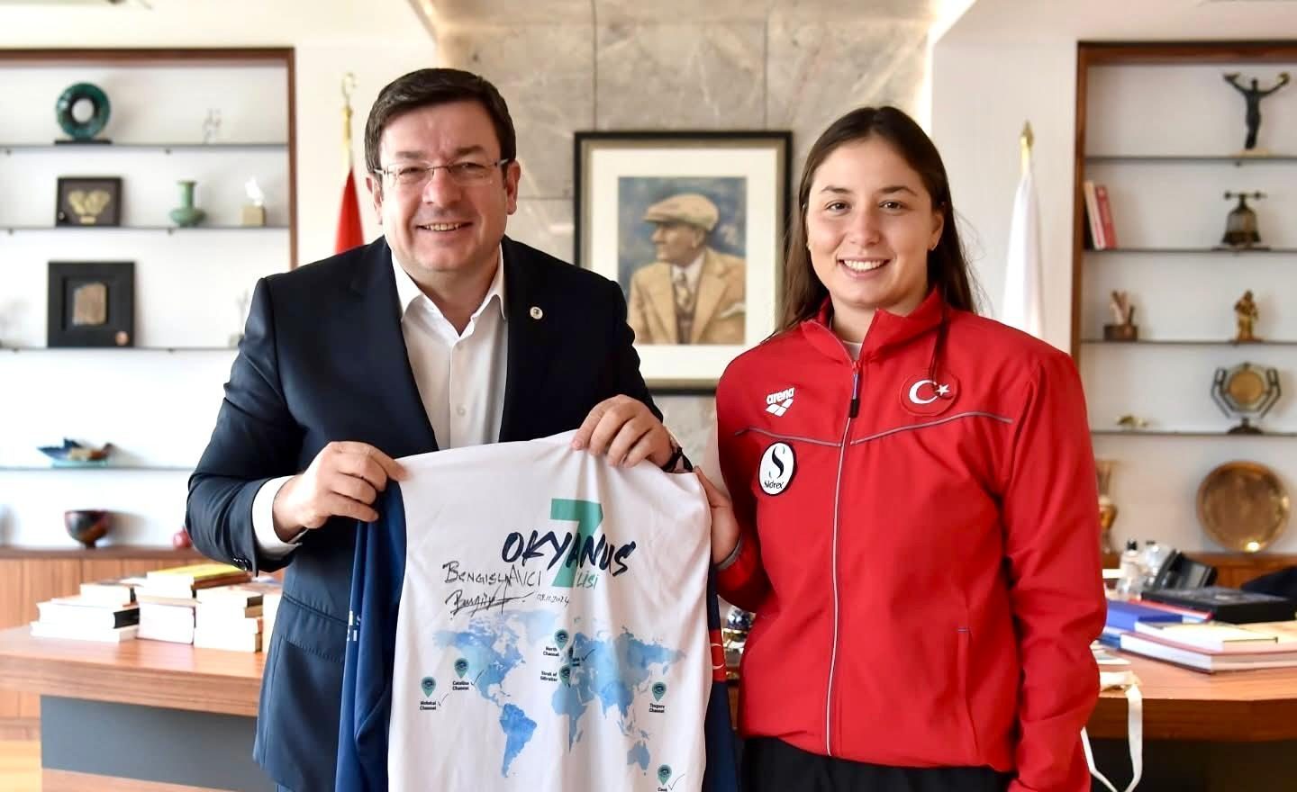 ÜÇ ALTIN MADALYALI BENGİSU’DAN BAŞKAN ERKEK’E ZİYARET