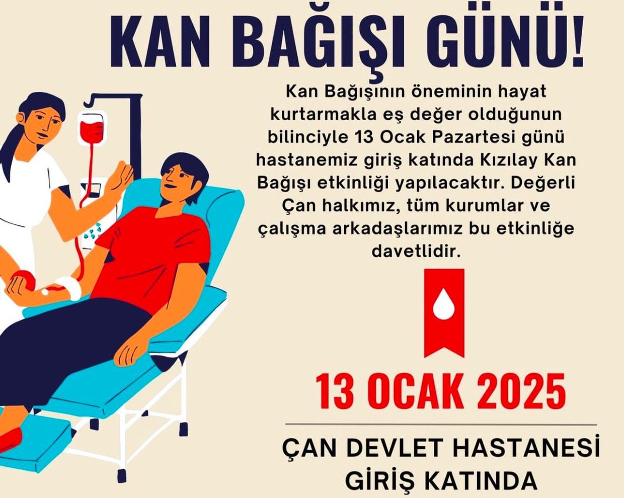ÇAN DEVLET HASTANESİNDE 13 OCAK’TA KAN BAĞIŞI ETKİNLİĞİ