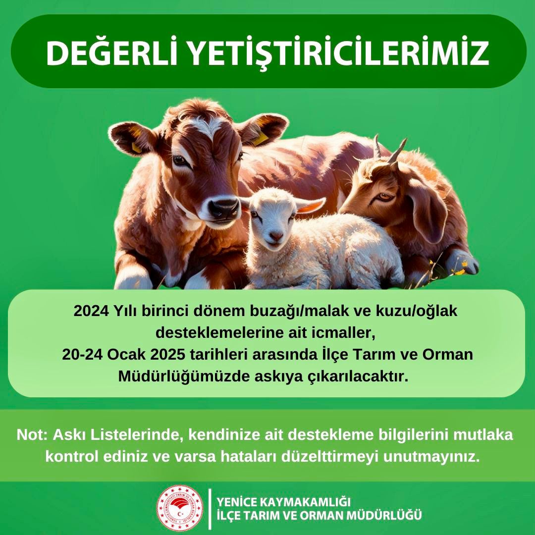 İLÇE TARIM VE ORMAN MÜDÜRLÜĞÜNDEN DESTEKLEME AÇIKLAMASI