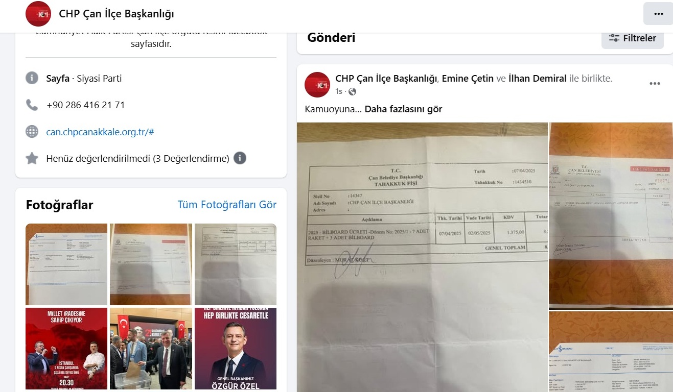 CHP ÇAN İLÇE BAŞKANLIĞINDAN ÜÇ DEKONT PAYLAŞIMLI AÇIKLAMA