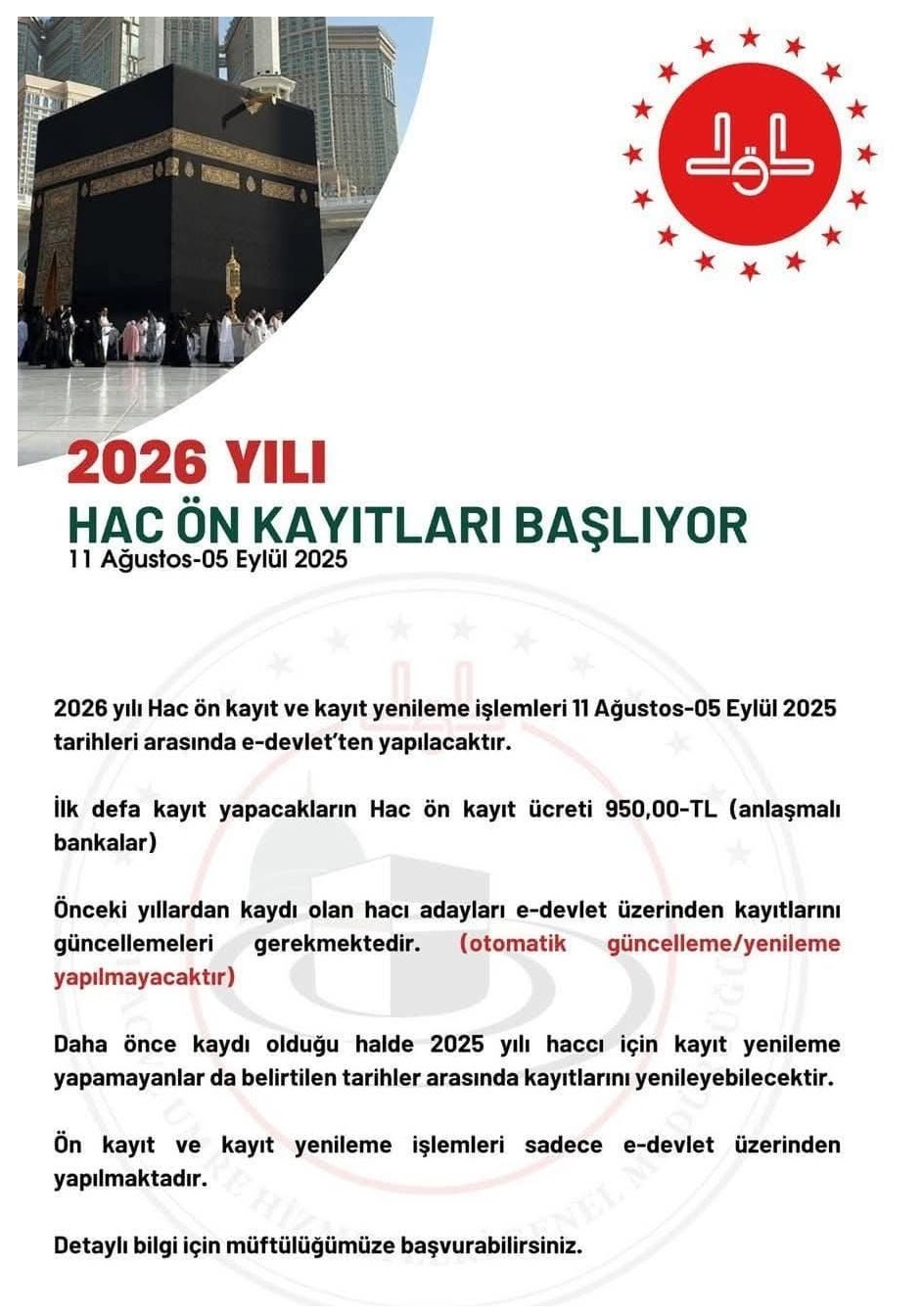 2026 YILI HAC ÖN KAYITLARI BAŞLADI… SON GÜN 5 EYLÜL CUMA…