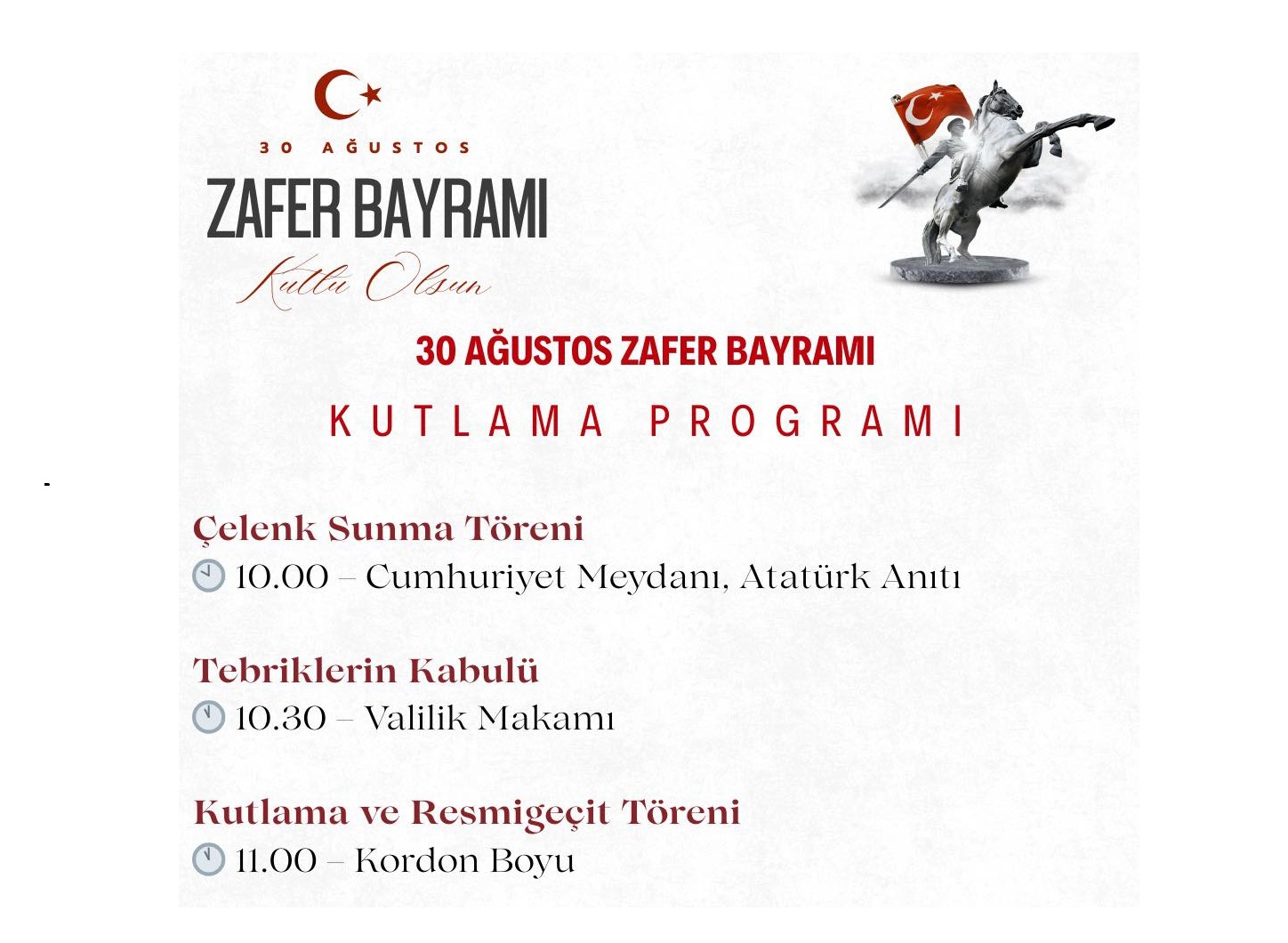 ÇANAKKALE’DE 30 AĞUSTOS ZAFER BAYRAMI KUTLAMA PROGRAMI
