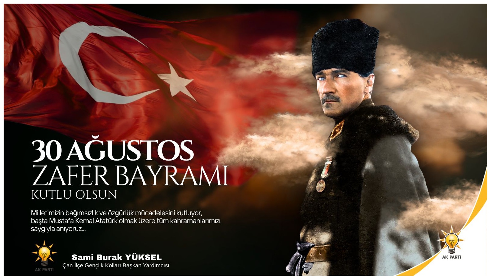 AK PARTİ ÇAN GENÇLİK KOLLARI BAŞKAN YARDIMCISI YÜKSEL’DEN 30 AĞUSTOS ZAFER BAYRAMI KUTLAMASI