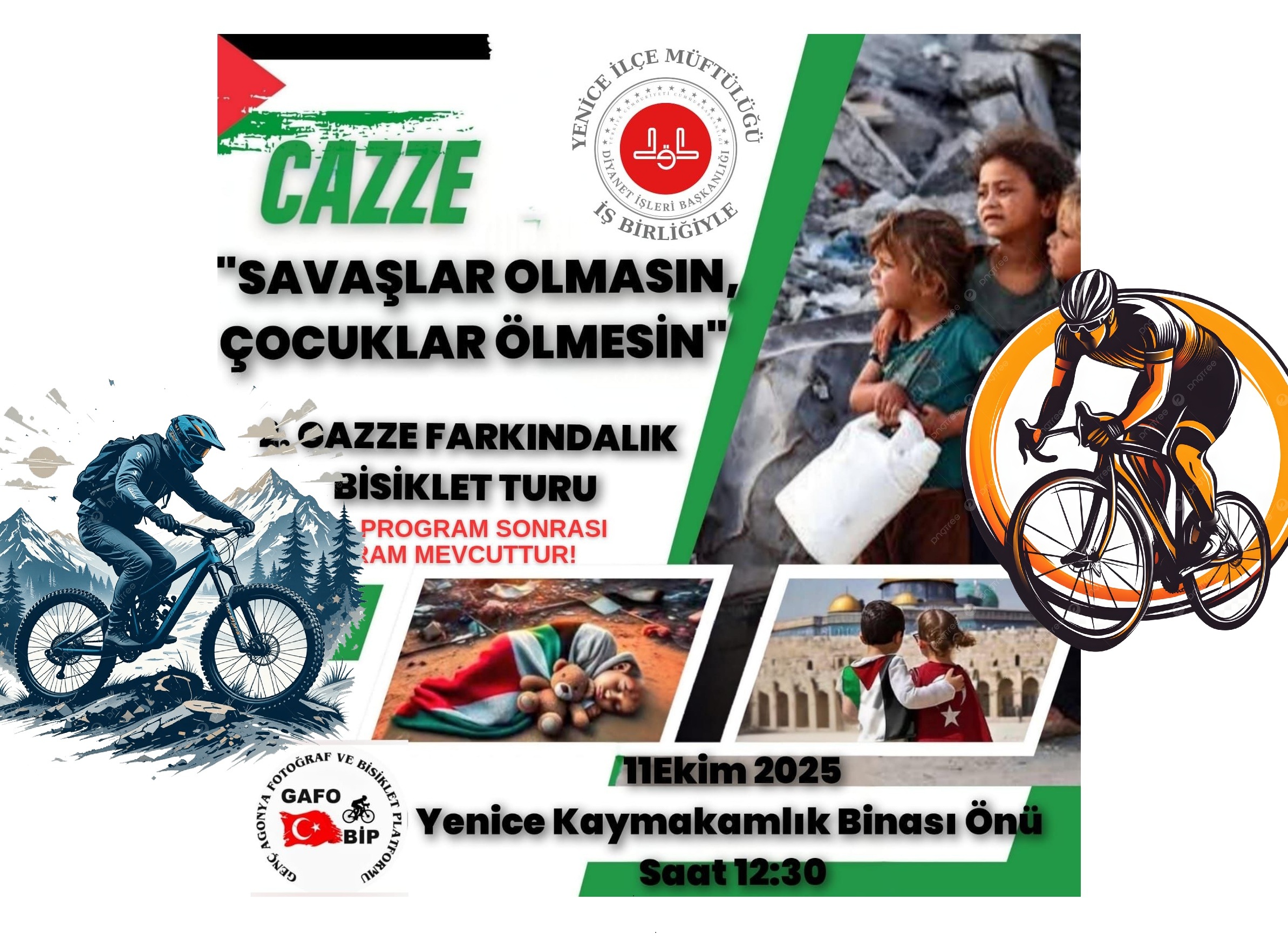 YENİCE’DE PEDALLAR GAZZE İÇİN ÇEVRİLECEK