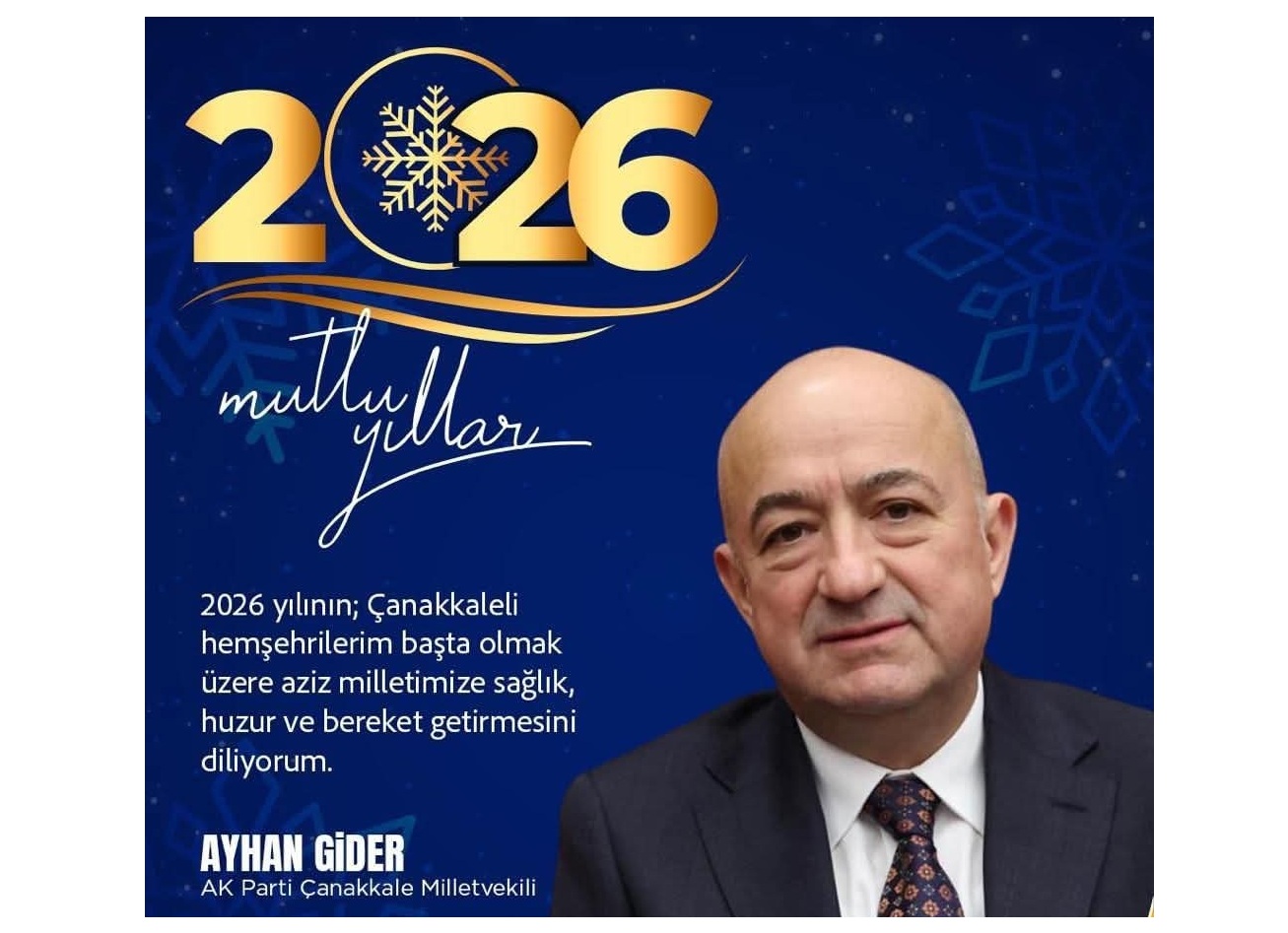 AK PARTİ ÇANAKKALE MİLLETVEKİLİ AYHAN GİDER’DEN 2026 YENİ YIL KUTLAMA MESAJI