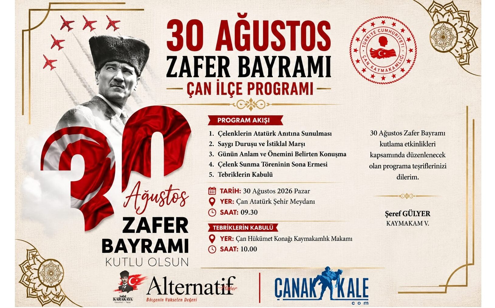ZAFER BAYRAMI ÇAN’DA DA TÖRENLERLE KUTLANACAK…