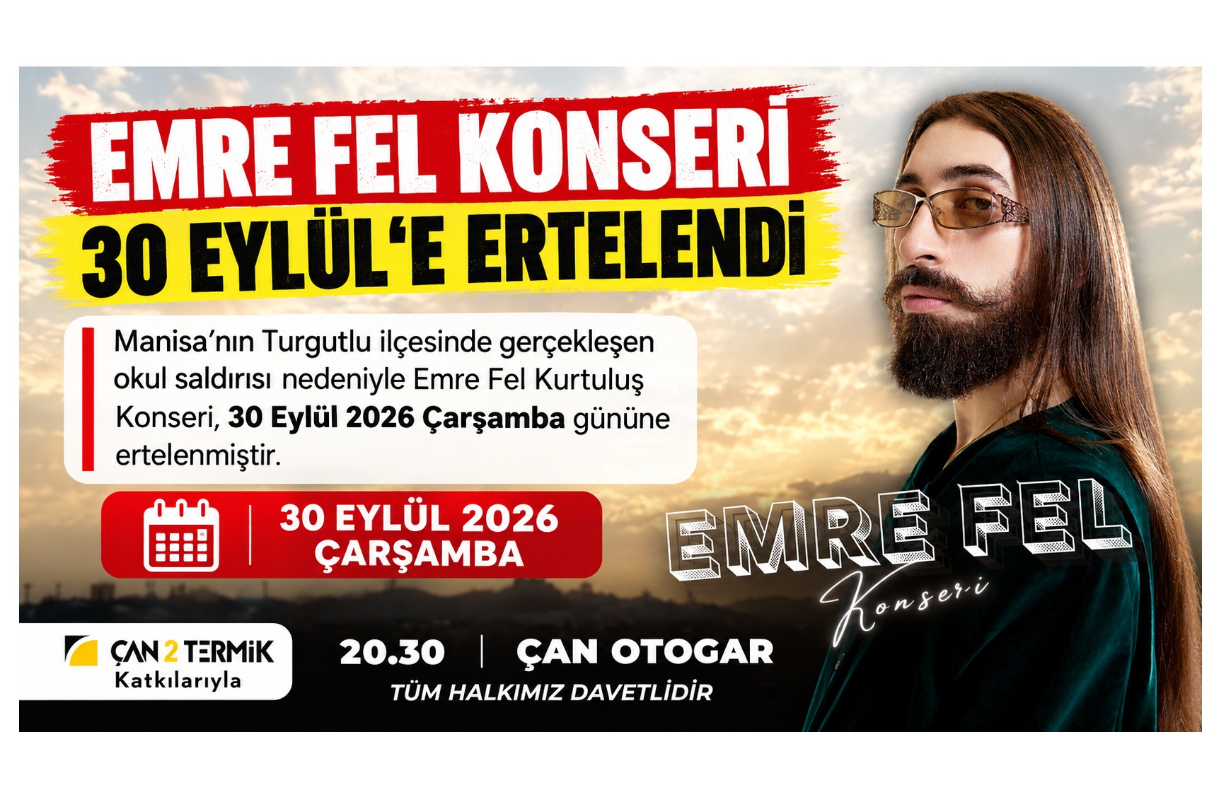 EMRE FEL KURTULUŞ KONSERİ 30 EYLÜL’E ERTELENDİ